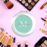 Bridesmaid Initial and Name Seafoam Compact Mirror<br><div class="desc">A personalized compact mirror for your wedding bridesmaid or maid of honor that has her initial and name on a trendy,  seafoam color background. Edit to replace initial and name. Select your compact mirror style. Customize further to change font styles and sizes if desired.</div>