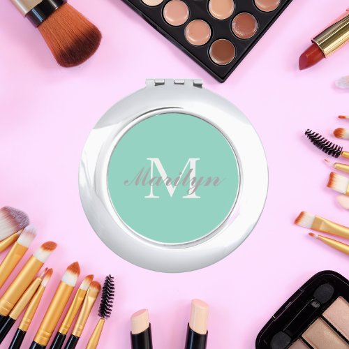 Bridesmaid Initial and Name Seafoam Compact Mirror