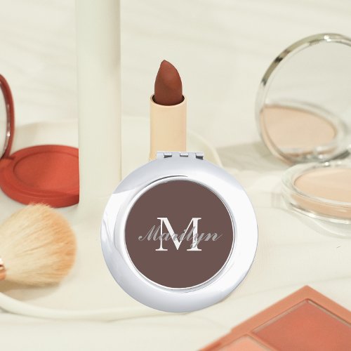 Bridesmaid Initial and Name Taupe Compact Mirror