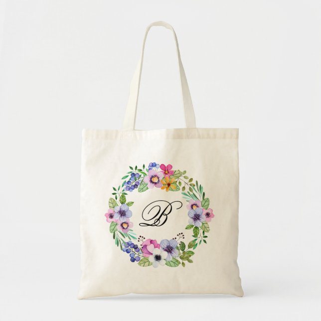 Bridesmaid Initial Monogram Wedding Day Gift Party Tote Bag (Front)