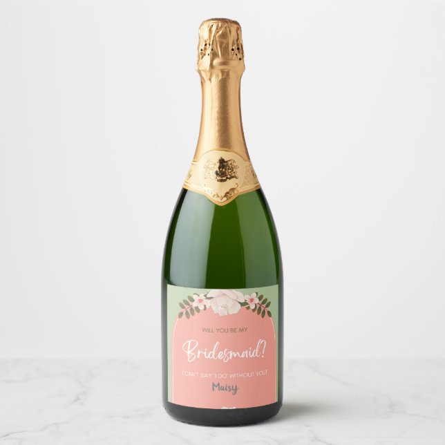 Bridesmaid invitation Bubbly Champagne Prosecco Sparkling Wine Label (Front)