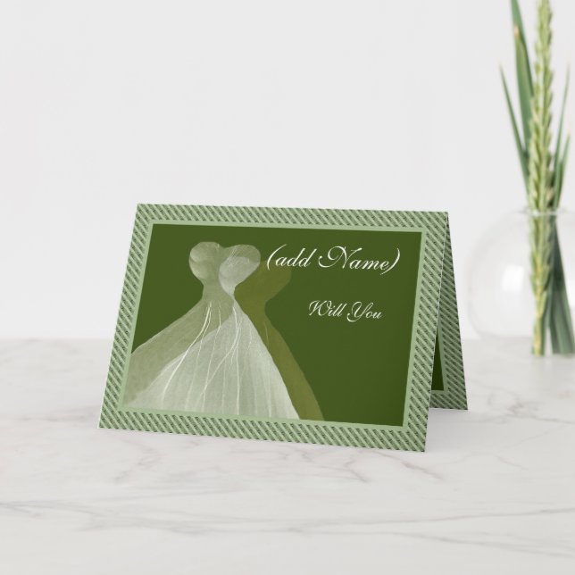 Bridesmaid Invitation - Sage & Olive Green Gowns (Front)