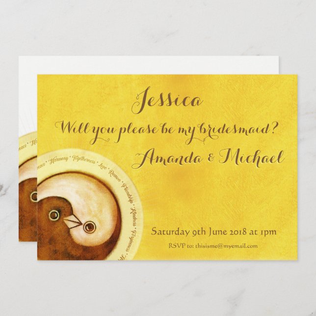 BRIDESMAID INVITE gold doves customizable (Front/Back)