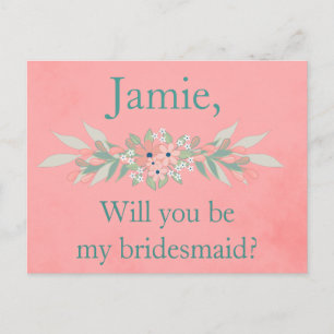 Bridesmaid Invite Pink and Green Floral