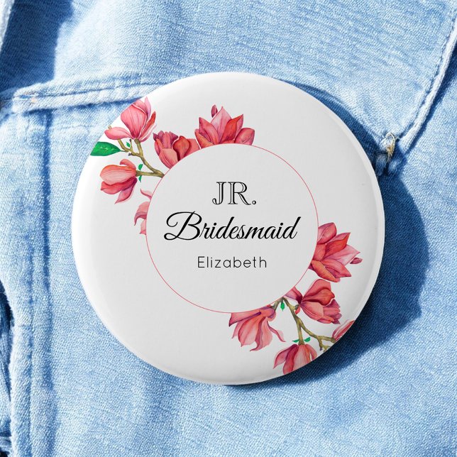 Bridesmaid Junior Pink White Floral Button (Creator Uploaded)