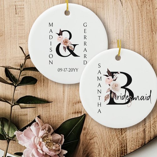 Bridesmaid Keepsake Boho Floral Letter Ceramic Ornament