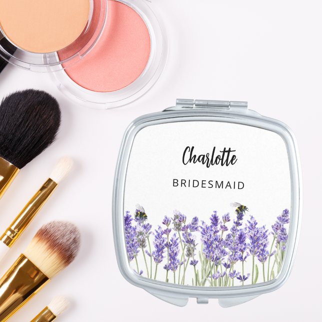 Bridesmaid lavender florals bees compact mirror (Creator Uploaded)