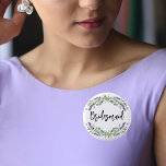 Bridesmaid lavender violet eucalyptus wedding button<br><div class="desc">For the bridesmaid. A chic white background. Decorated with lavender,  violet florals flowers and watercolored eucalyptus greenery.</div>