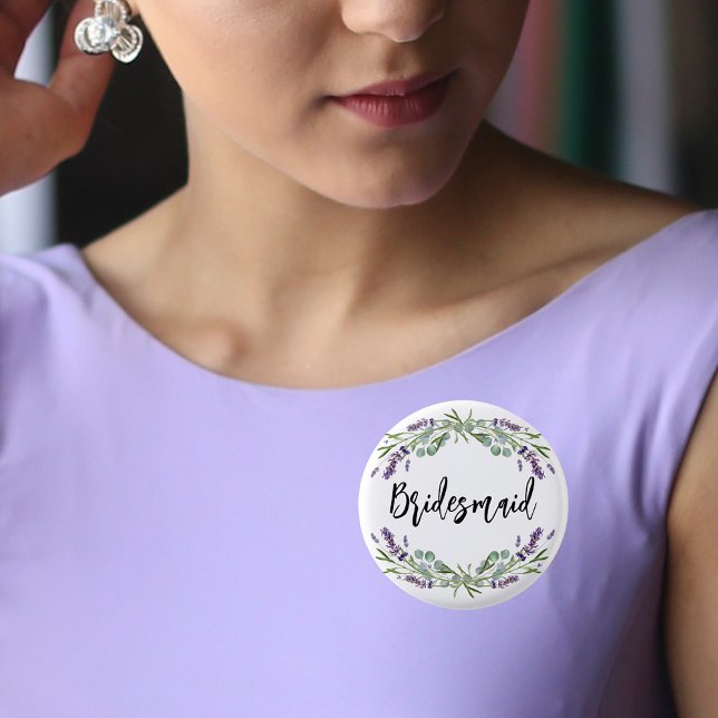Bridesmaid lavender violet eucalyptus wedding button (Creator Uploaded)