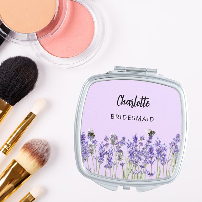 Bridesmaid lavender violet florals bees compact mirror (Creator Uploaded)