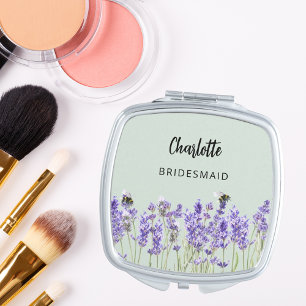 Bridesmaid lavender violet florals sage green compact mirror