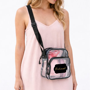 Bridesmaid Letters in Gold Color On Black Clear Crossbody Bag