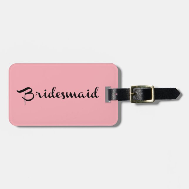 Bridesmaid Luggage Tag Black on Pink (Front Horizontal)