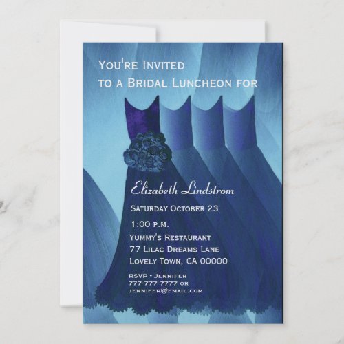 Bridesmaid Luncheon Brunch Blue Dresses Metallic Invitations