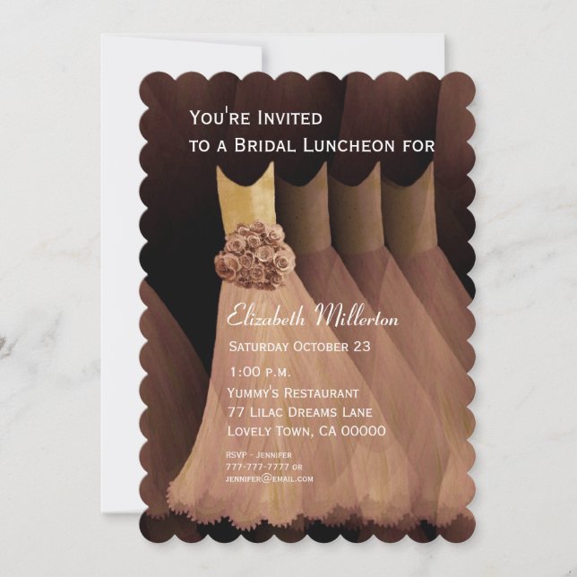 Bridesmaid Luncheon Brunch Golden Tan Dresses V05 Invitation (Front)