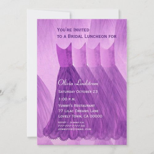Bridesmaid Luncheon or Brunch Purple Dresses Personalized Invites
