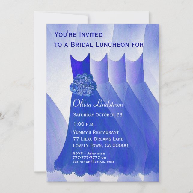 Bridesmaid Luncheon or Brunch Royal Blue Dresses Invitation (Front)