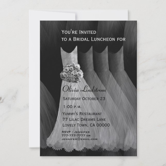 Bridesmaid Luncheon or Brunch Silver Gray Dresses Invitation (Front)