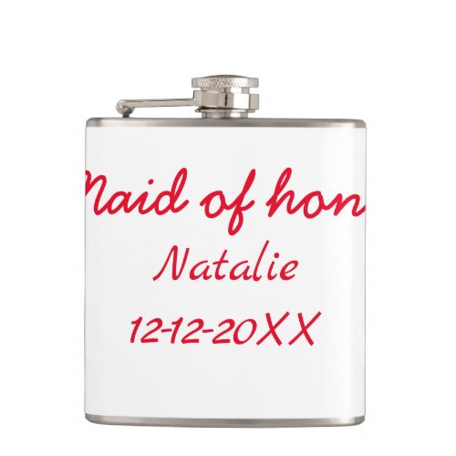 Bridesmaid maid of honor add name date year text flask