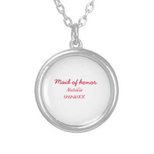 Bridesmaid maid of honor add name date year text silver plated necklace