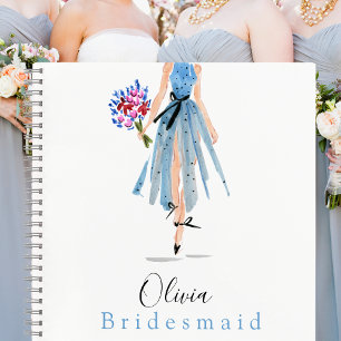 Bridesmaid Maid of Honor Blue Dress & Bouquet Name Notebook
