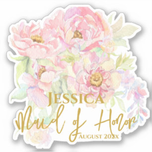 Bridesmaid Maid of Honor Pink Floral Rose Sticker