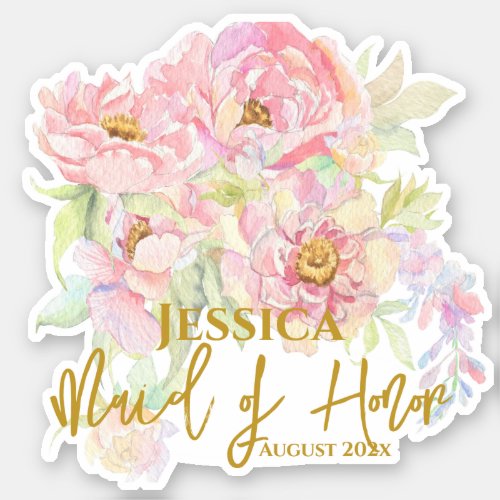 Bridesmaid Maid of Honor Pink Floral Rose Sticker
