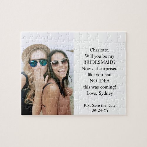Bridesmaid  Maid of Honor Proposal Simple Photo Jigsaw Puzzle