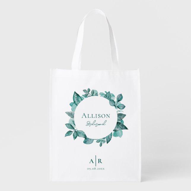 Bridesmaid Maid of Honor Teal Greenery Wedding Bag (Front)