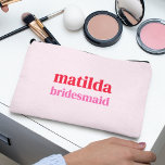 Bridesmaid Minimal Red and Pink Bachelorette Accessory Pouch<br><div class="desc">This Bridesmaid custom design features a bold retro typography in cherry red and blush pink. You can easily personalize the name and role or add your custom message! The perfect elegant accessory for a bridesmaid proposal or bachelorette!</div>
