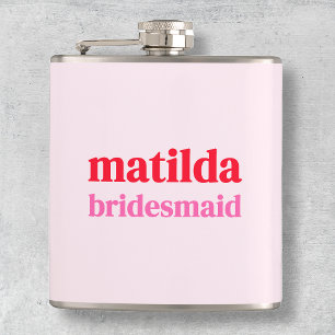 Bridesmaid Minimal Red and Pink Bachelorette Flask