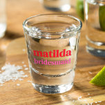 Bridesmaid Minimal Red and Pink Bachelorette Shot Glass<br><div class="desc">This Bridesmaid custom design features a bold retro typography in cherry red and blush pink. You can easily personalize the name and role or add your custom message! The perfect elegant accessory for a bridesmaid proposal or bachelorette!</div>