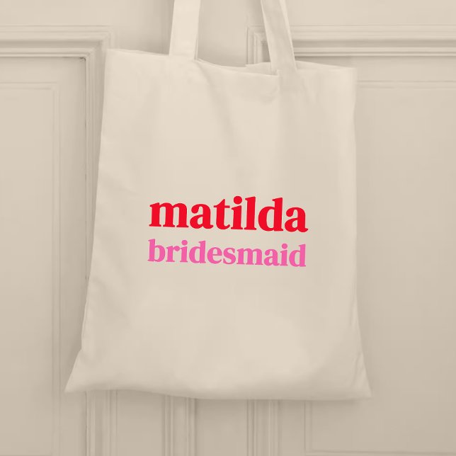Bridesmaid Minimal Red and Pink Bachelorette Tote Bag (Creator Uploaded)