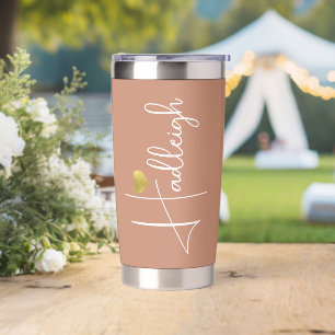 Bridesmaid Minimal Script Name Gold Heart Clay Insulated Tumbler