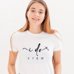 Bridesmaid Minimalist Bachelorette T-Shirt<br><div class="desc">The Bridesmaid Minimalist Bachelorette T-Shirt is a sleek and modern choice for your bridal party, featuring a simple black design with an elegant "I Do" script. With its minimalist style and subtle diamond accent, this shirt is perfect for bachelorette celebrations or as a thoughtful wedding party gift. It's a chic...</div>