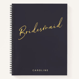 Bridesmaid Minimalist Gold Navy Personalized  Notebook