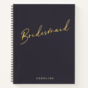 Bridesmaid Minimalist Gold Navy Personalized  Notebook