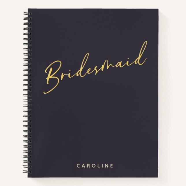 Bridesmaid Minimalist Gold Navy Personalized  Notebook (Front)