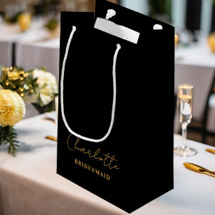 Bridesmaid Minimalist Script Black Gold Small Gift Bag
