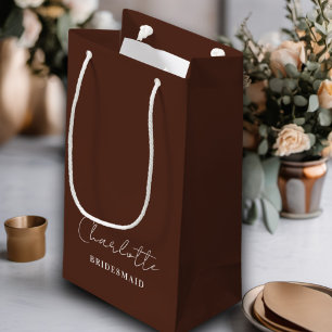Bridesmaid   Minimalist Script Brown Small Gift Bag
