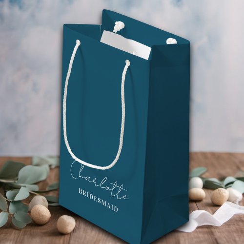 Bridesmaid  Minimalist Script Canoe Blue Small Gift Bag