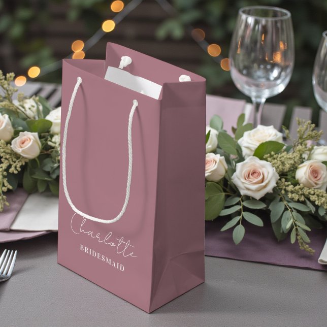 Bridesmaid Minimalist Script | Dusty Rose Small Gift Bag (Creator Uploaded)