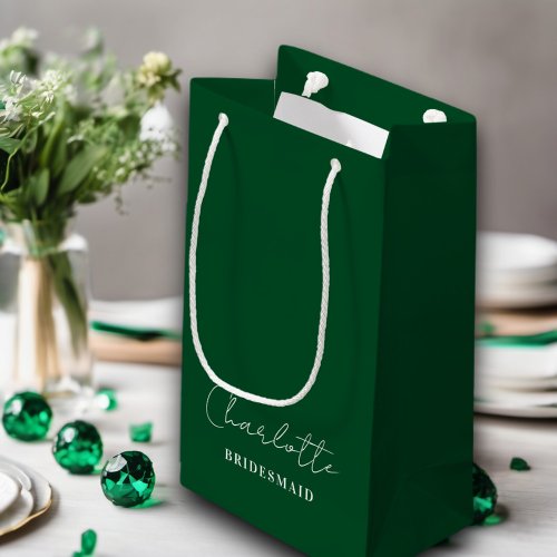 Bridesmaid  Minimalist Script Emerald Green Small Gift Bag