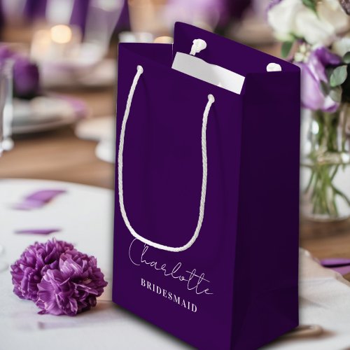 Bridesmaid  Minimalist Script Purple Small Gift Bag