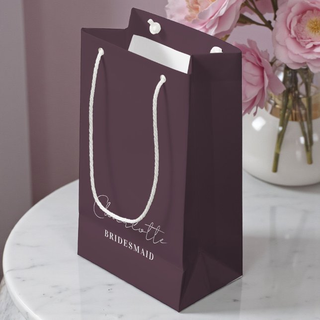 Bridesmaid | Minimalist Script Purple Taupe Small Gift Bag (Creator Uploaded)
