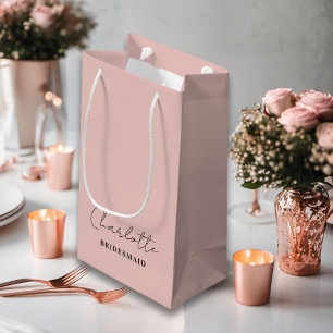 Bridesmaid   Minimalist Script Rose Gold Small Gift Bag