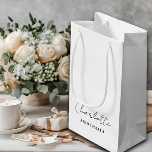 Bridesmaid   Minimalist Script White Small Gift Bag