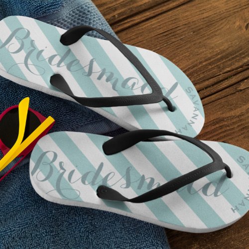 Bridesmaid Mint Stripes Pattern Flip Flops