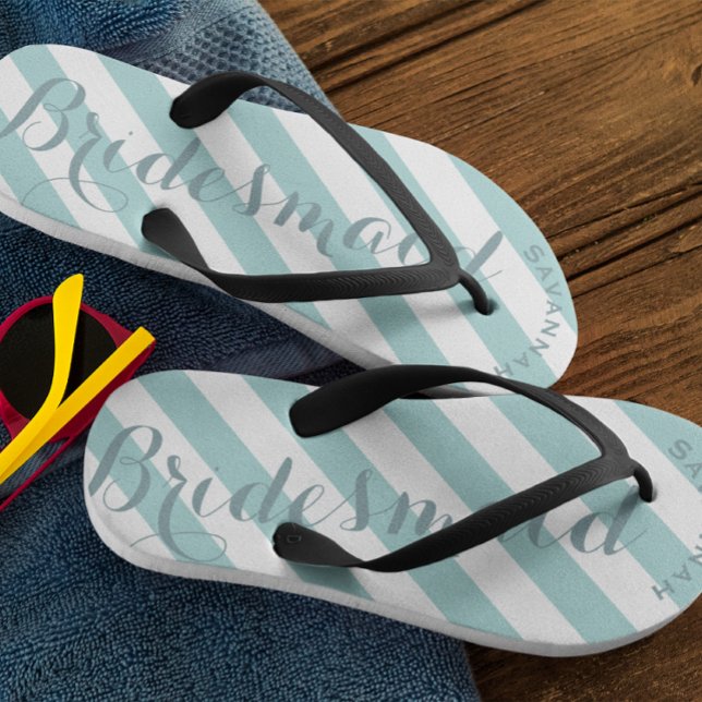Bridesmaid Mint Stripes Pattern Flip Flops (Creator Uploaded)