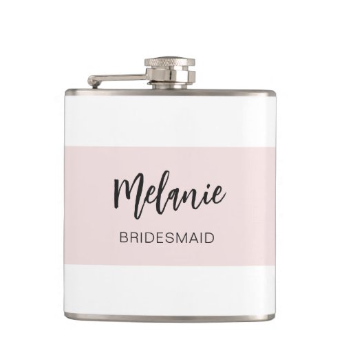 Bridesmaid Modern Elegant Pink White Flask